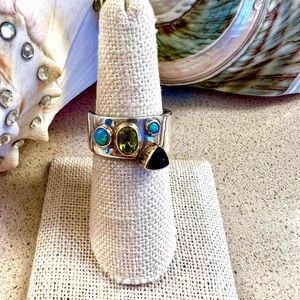 Australian Opal, Amethyst and Peridot set in 14 KT Gold on Sterling Silver Band